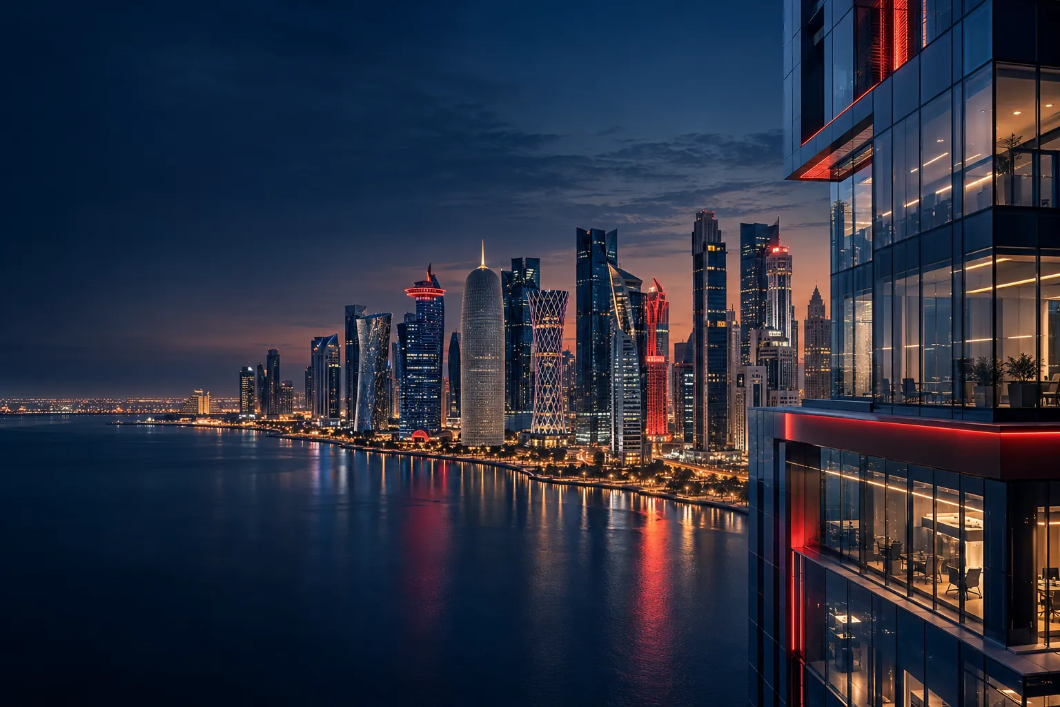 تصوّر معماري لأفق الدوحة الحديث عند الغروب